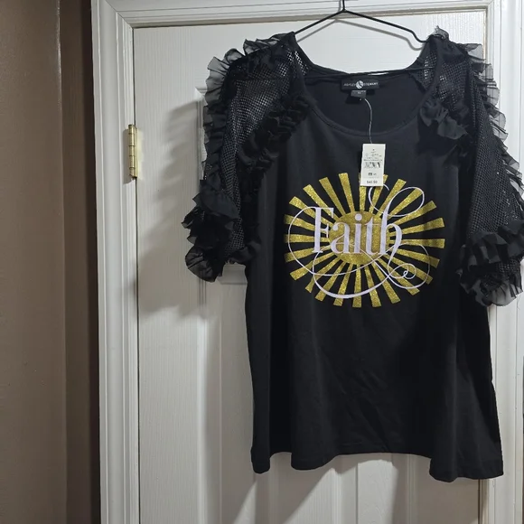 Ashley Stewart Black Tee with Gold Faith Design Size 3x $50 - Picture 6 of 6